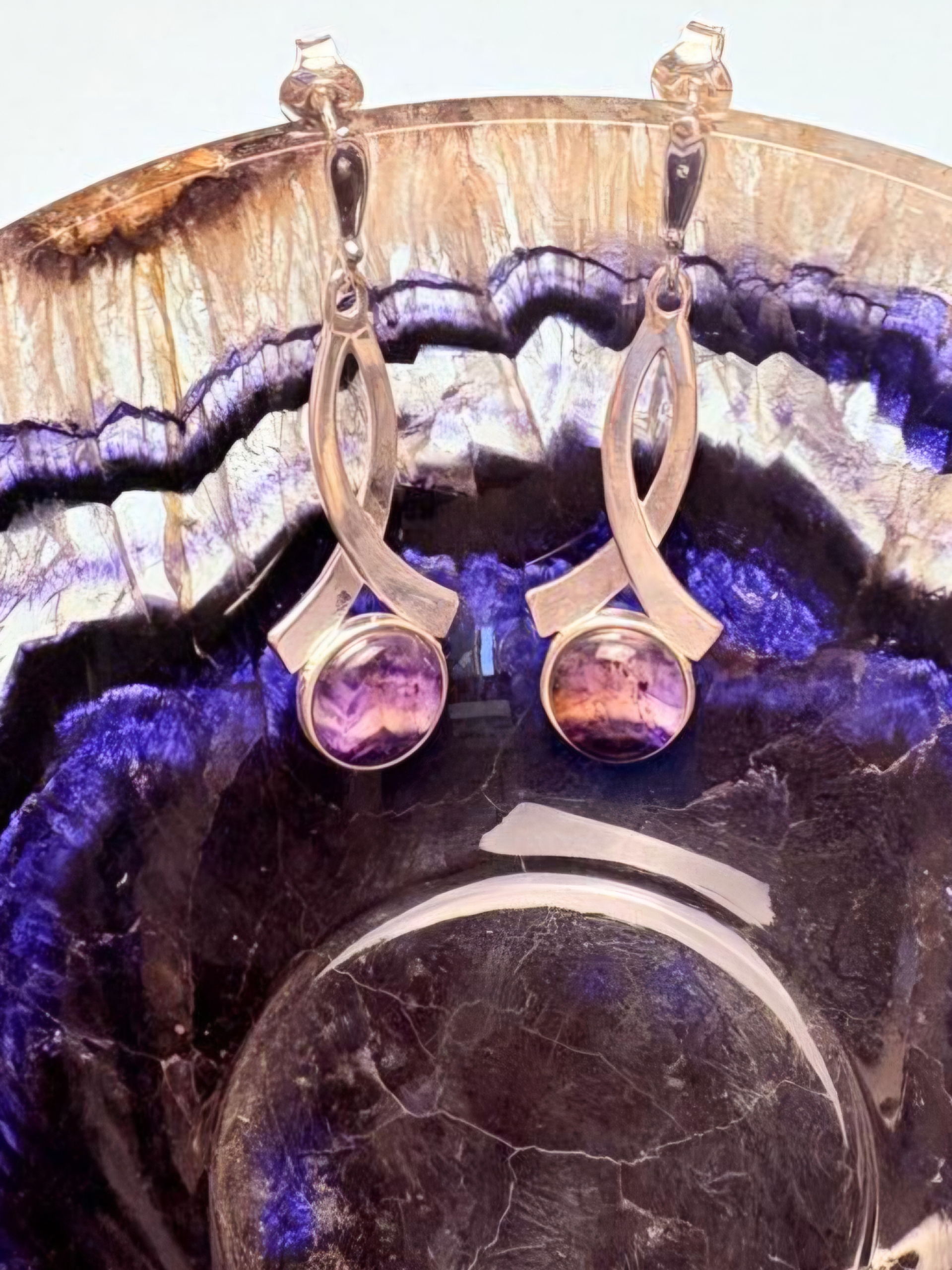 Blue John and Sterling Silver Drop Earrings