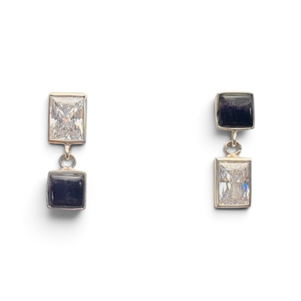Blue John and Sterling Silver Non-symmetrical Earrings with Cubic Zirconia