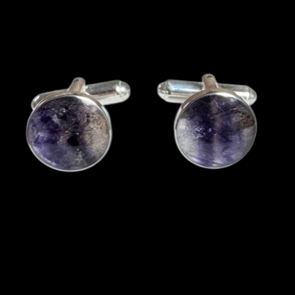 Round Blue John Cufflinks set in Sterling Silver