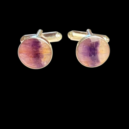 Round Blue John Cufflinks set in Sterling Silver