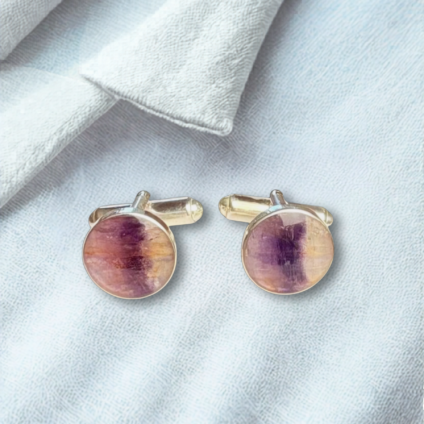 Round Blue John Cufflinks set in Sterling Silver
