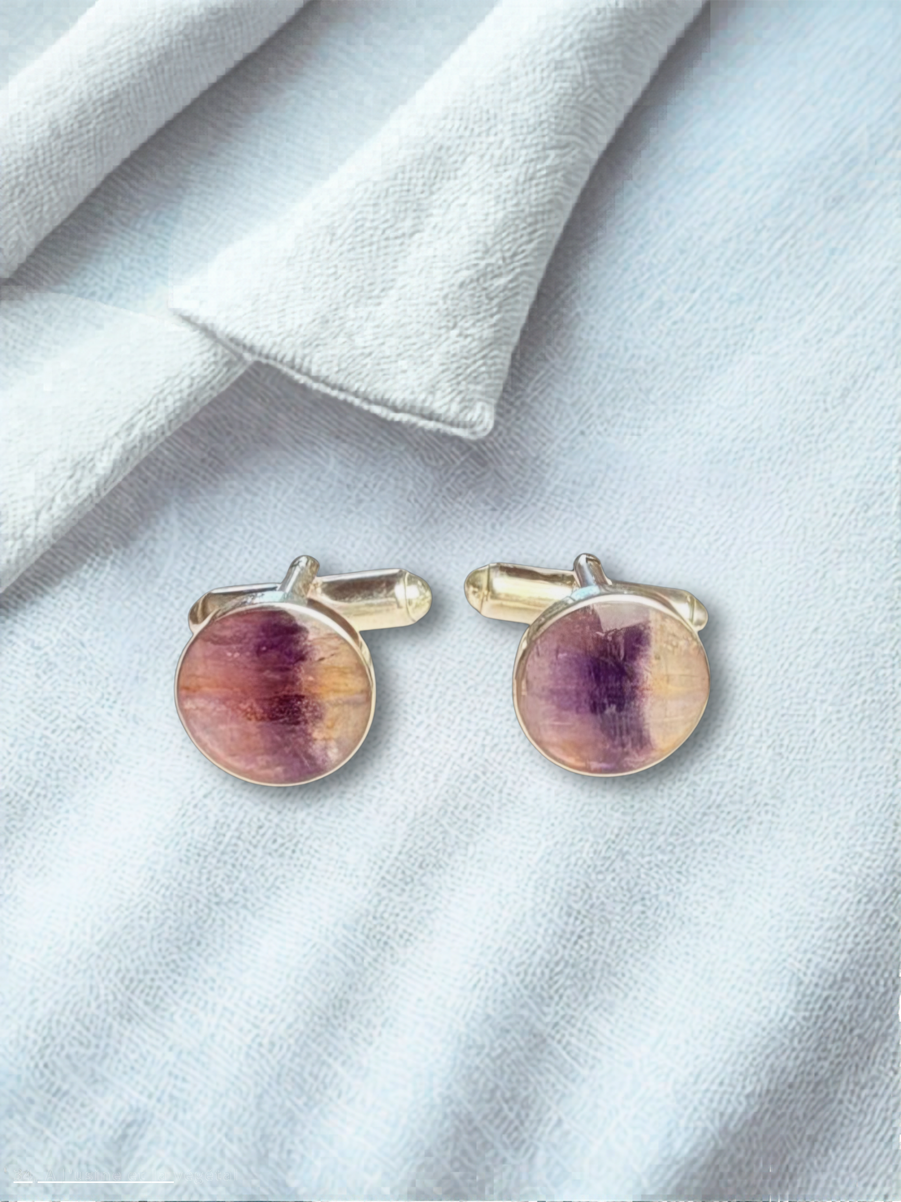 Round Blue John Cufflinks set in Sterling Silver