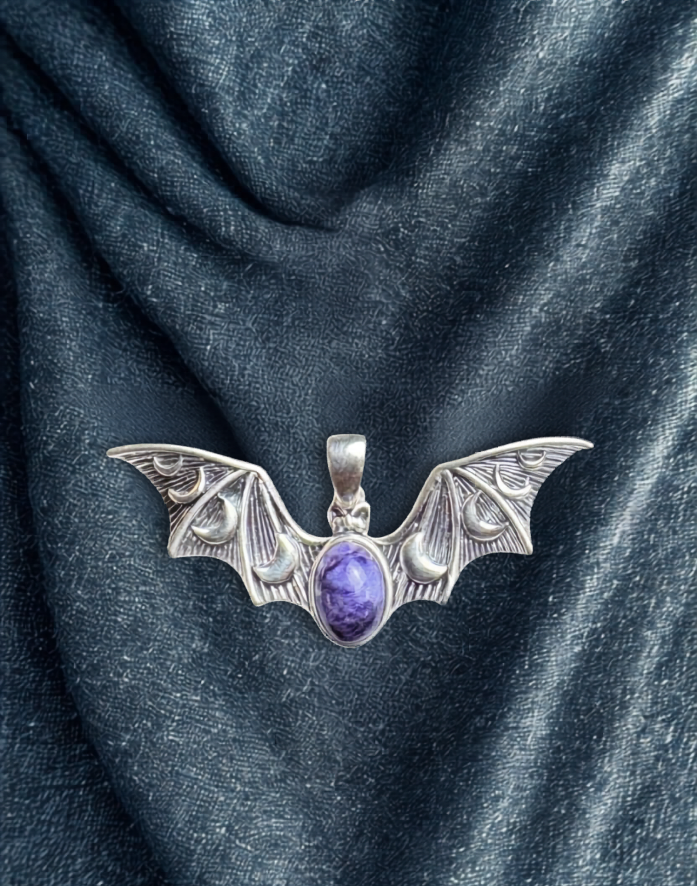 Bat Pendant in Sterling Silver with Blue John