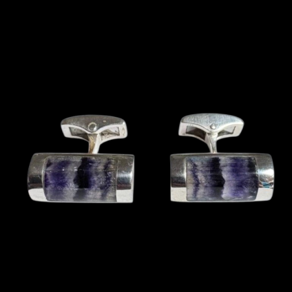 Barrel shaped Sterling Silver Cufflinks with Blue John Stone
