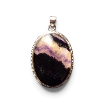 Large Oval Sterling Silver Pendant with Blue John Stone