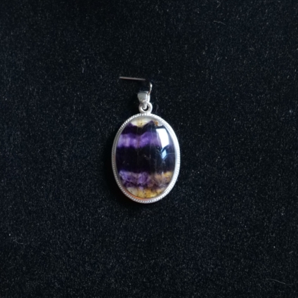 Large Oval Sterling Silver Pendant with Blue John Stone
