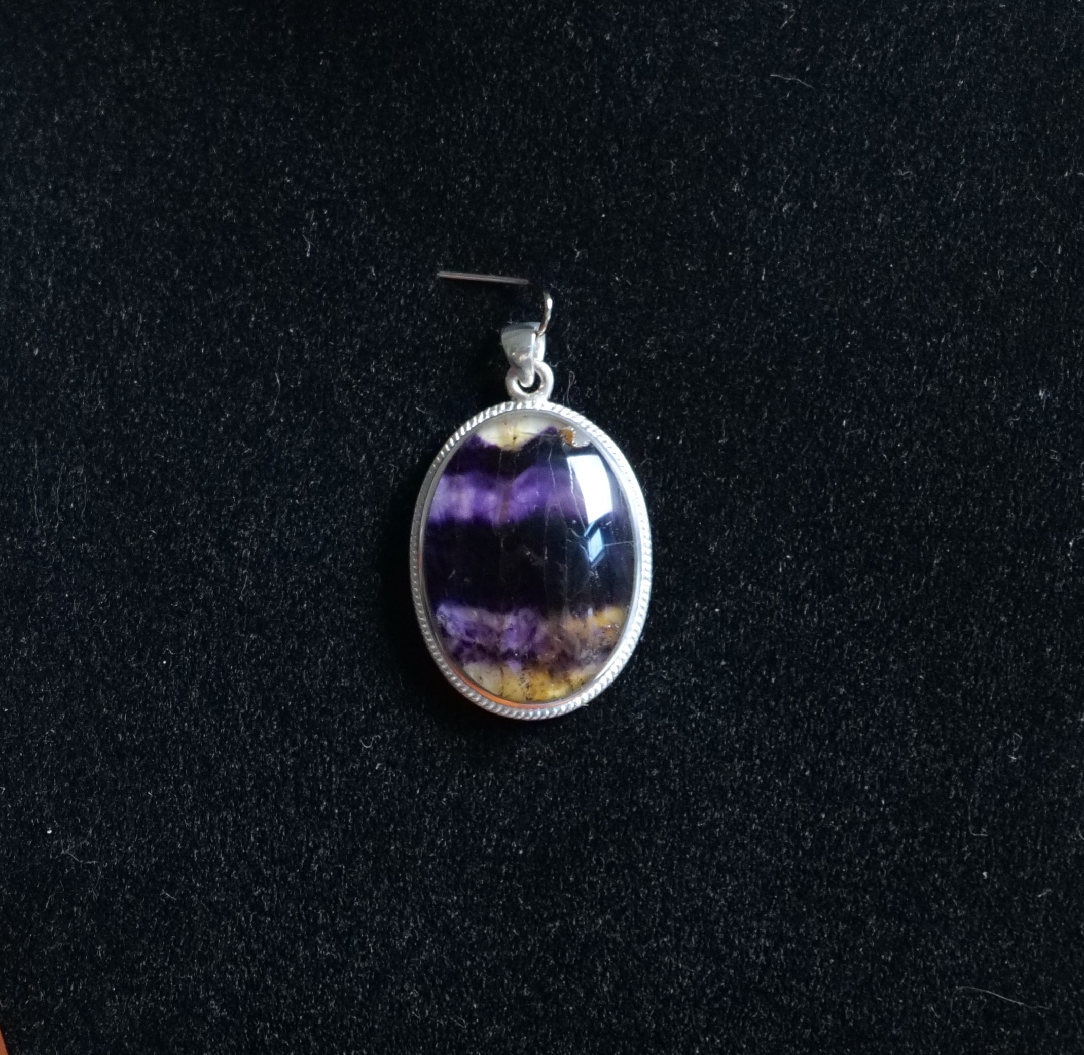 Large Oval Sterling Silver Pendant with Blue John Stone