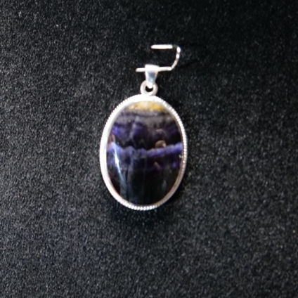 Large Oval Sterling Silver Pendant with Blue John Stone