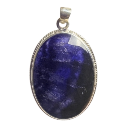 Large Oval Sterling Silver Pendant with Blue John Stone