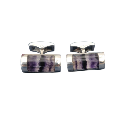 Barrel shaped Sterling Silver Cufflinks with Blue John Stone
