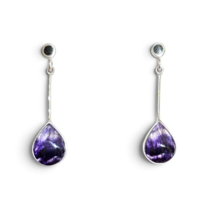 Teardrop Drop Earrings set with Blue John